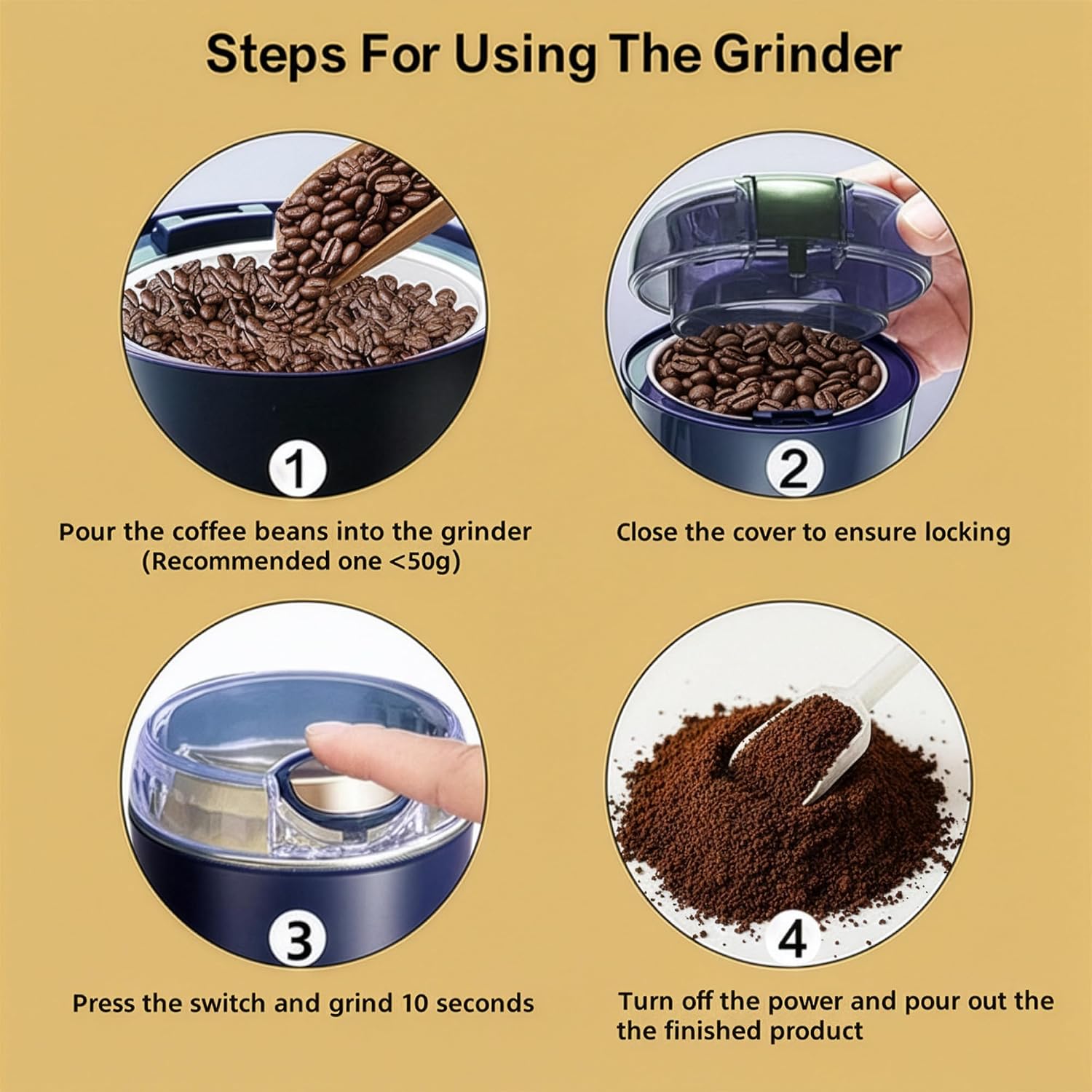 Athri Aura Portable Electric Grinder - Compact Multi Use for Coffee Beans, Spices Herbs & Dry Ingredients - Adjustable Coarseness for Home & Travel